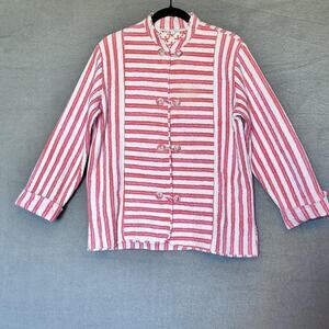 Gretchen Scott Jacket Women Large Pink Coral Striped Quilted Reversible Mandarin